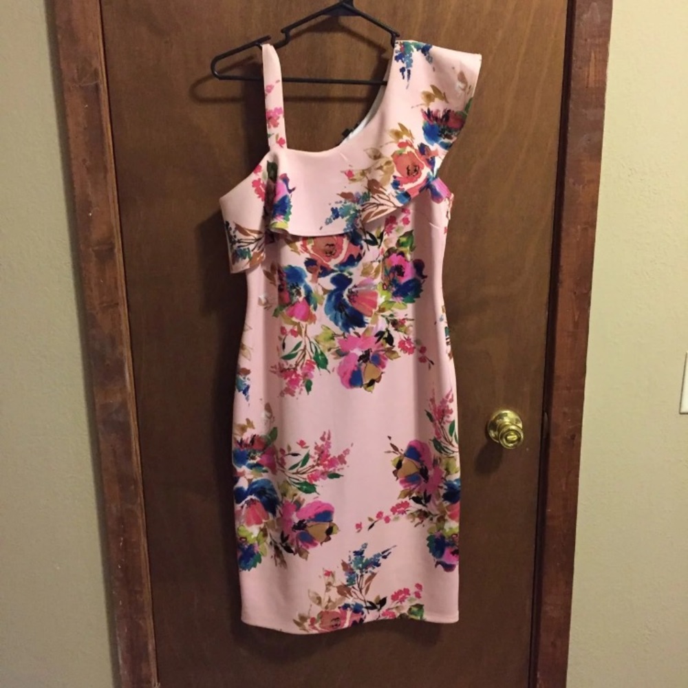 Pink Floral Asymmetrical Dress